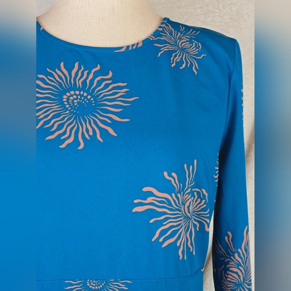 LOFT Blue Floral Long Sleeve A-Line Dress Size 12 Abstract Print Work - Picture 6 of 9